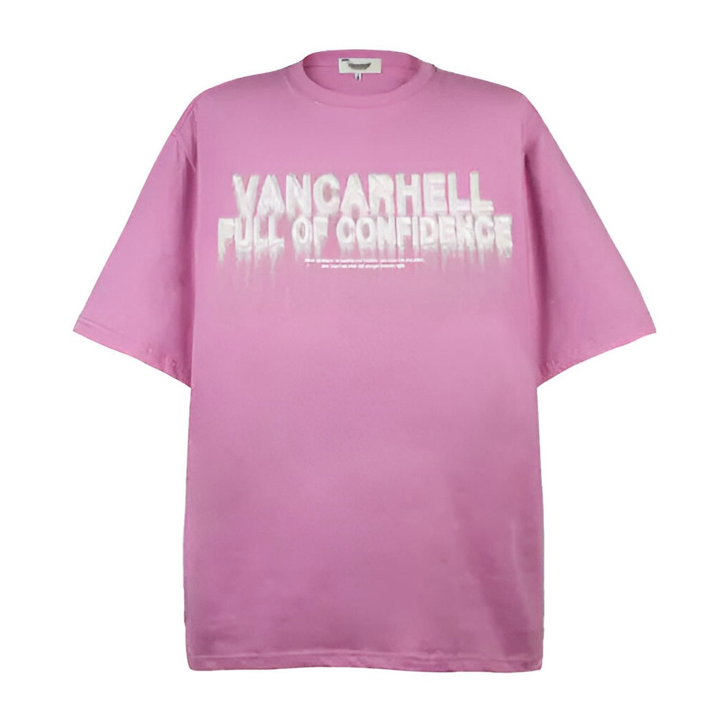 Retro Graphic Cotton T-Shirt with Bold Print Design - Black And Pink