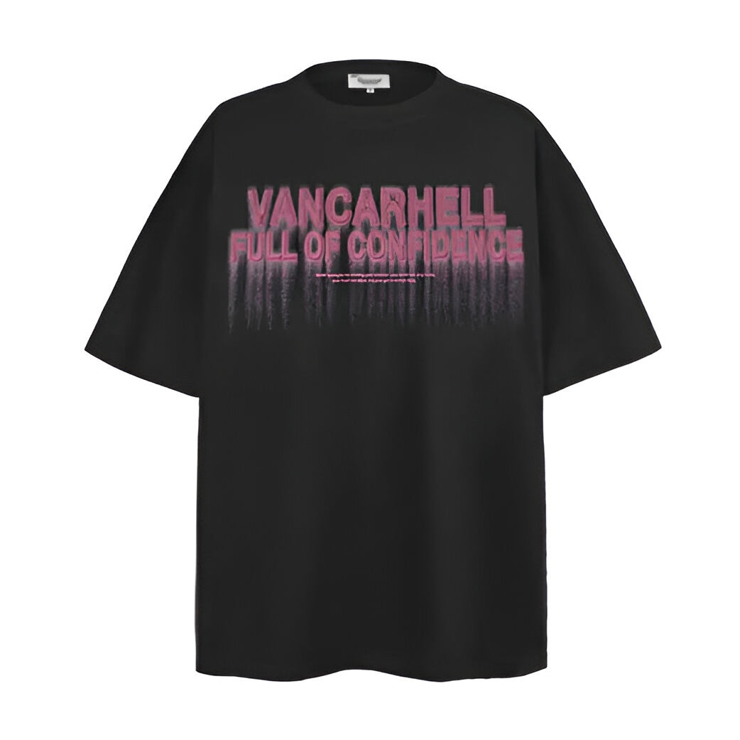 Retro Graphic Cotton T-Shirt with Bold Print Design - Black And Pink
