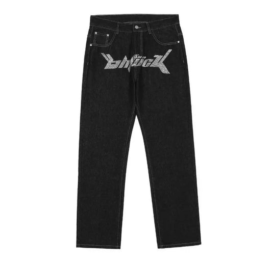 Money Tag Punk Street Print Jeans - Baggy Fit
