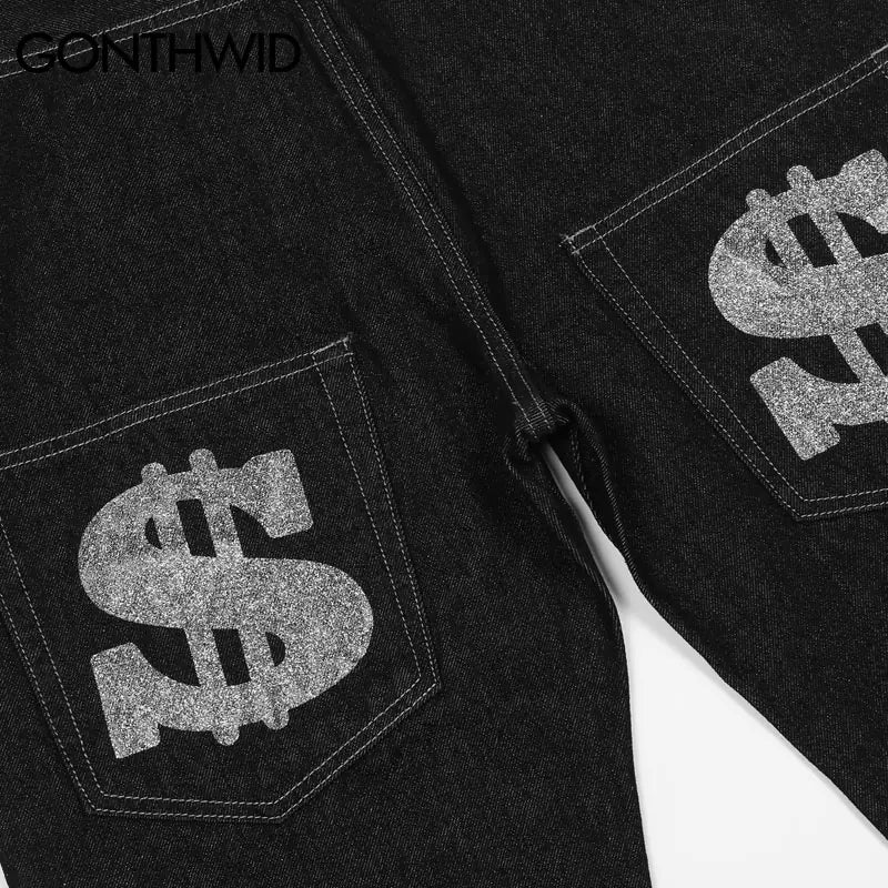 Money Tag Punk Street Print Jeans - Baggy Fit