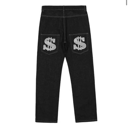 Money Tag Punk Street Print Jeans - Baggy Fit