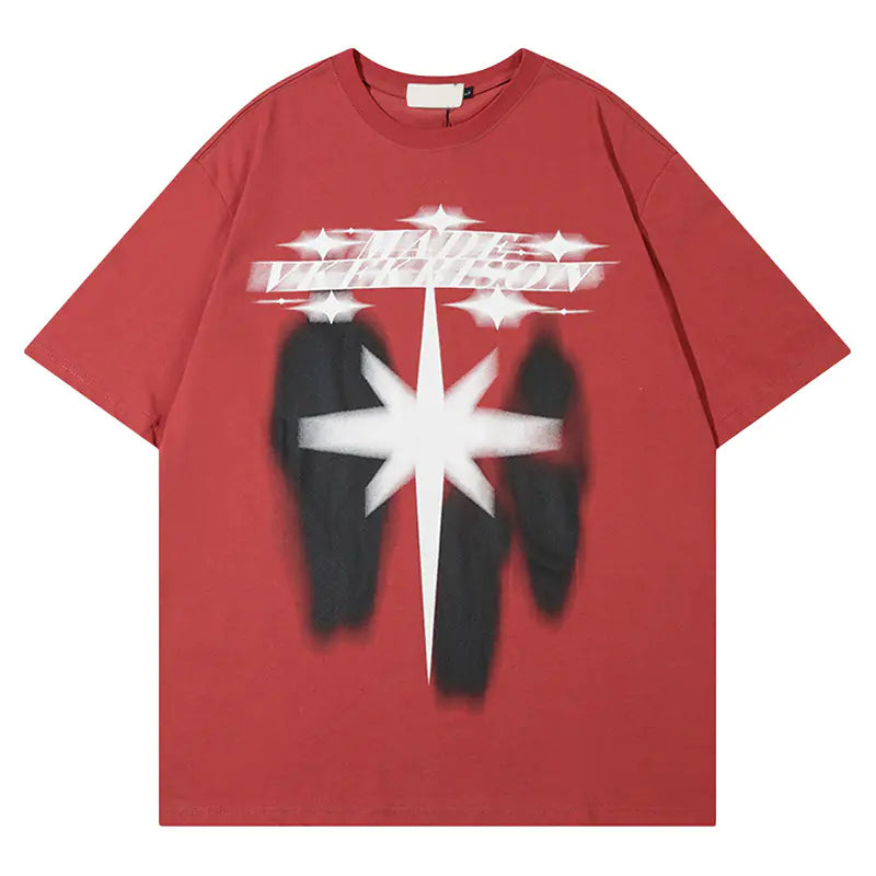 Graphic Star Print Streetwear Cotton T-Shirt - 3 Colors