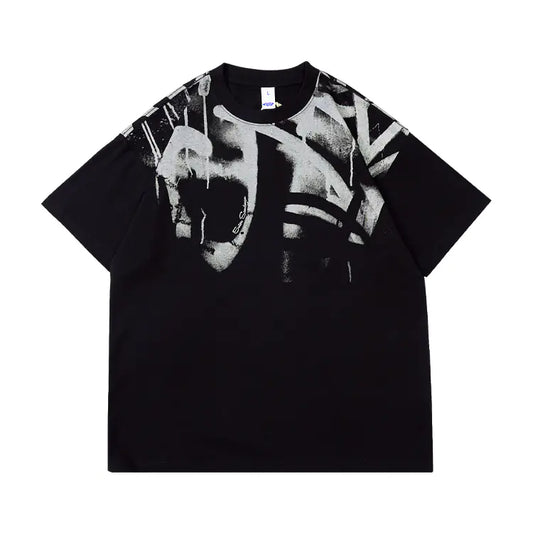 Abstract Summer Graphic Cotton T-Shirt - Black And White
