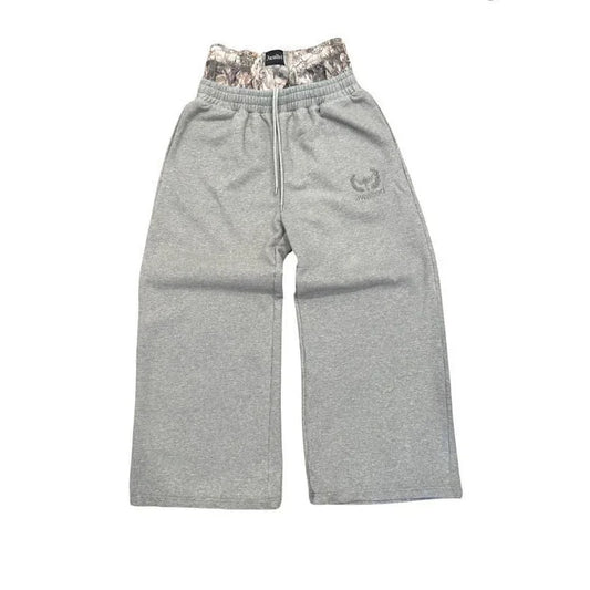 Double Waisted Embroidered Camouflage Wide Leg Sweatpants - 2 Colors