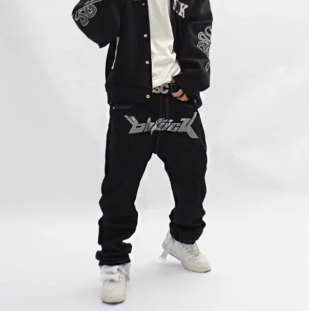 Money Tag Punk Street Print Jeans - Baggy Fit