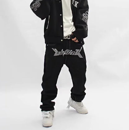Money Tag Punk Street Print Jeans - Baggy Fit